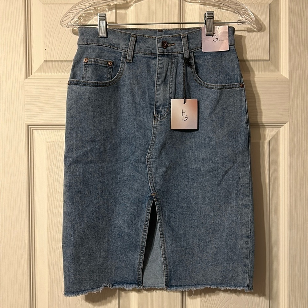 NWT Happily Grey Denim Jean Midi Skirt 3